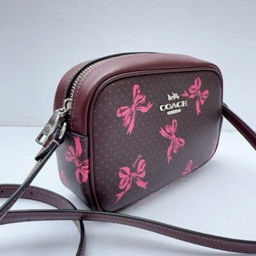 Coach Mini Jamie Camera Bag In Signature Canvas With Bow Print Purses Womens - Picture 2 of 15